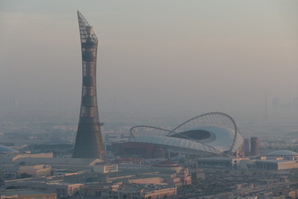 Das Khalifa International WM Stadion 2022 in Doha aus der Luft (eigene Fotoquelle)