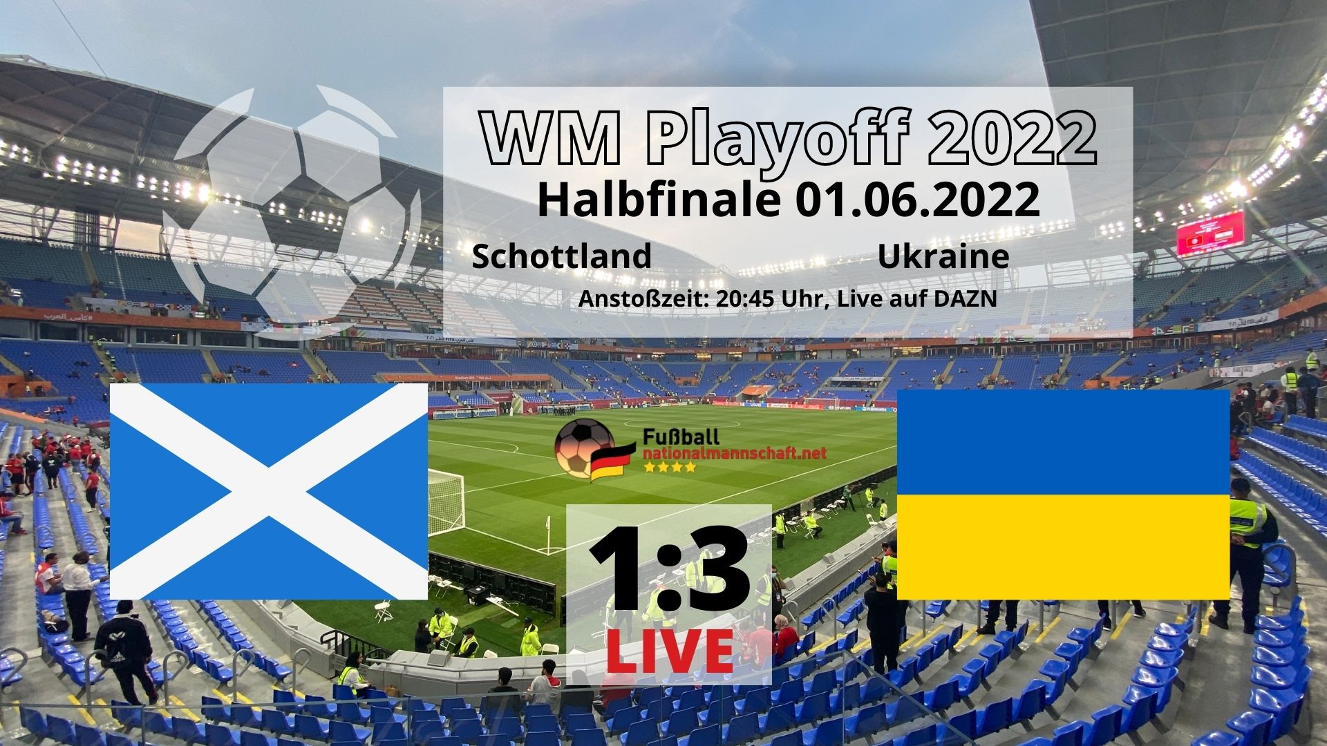 Fußball heute WM Playoff: 1:3 Schottland gegen die Ukraine heute am 1.6.2022