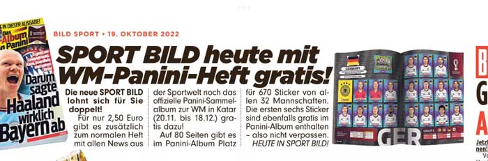 Sportbild - gratis Panini Heft 2022 mit Sticker