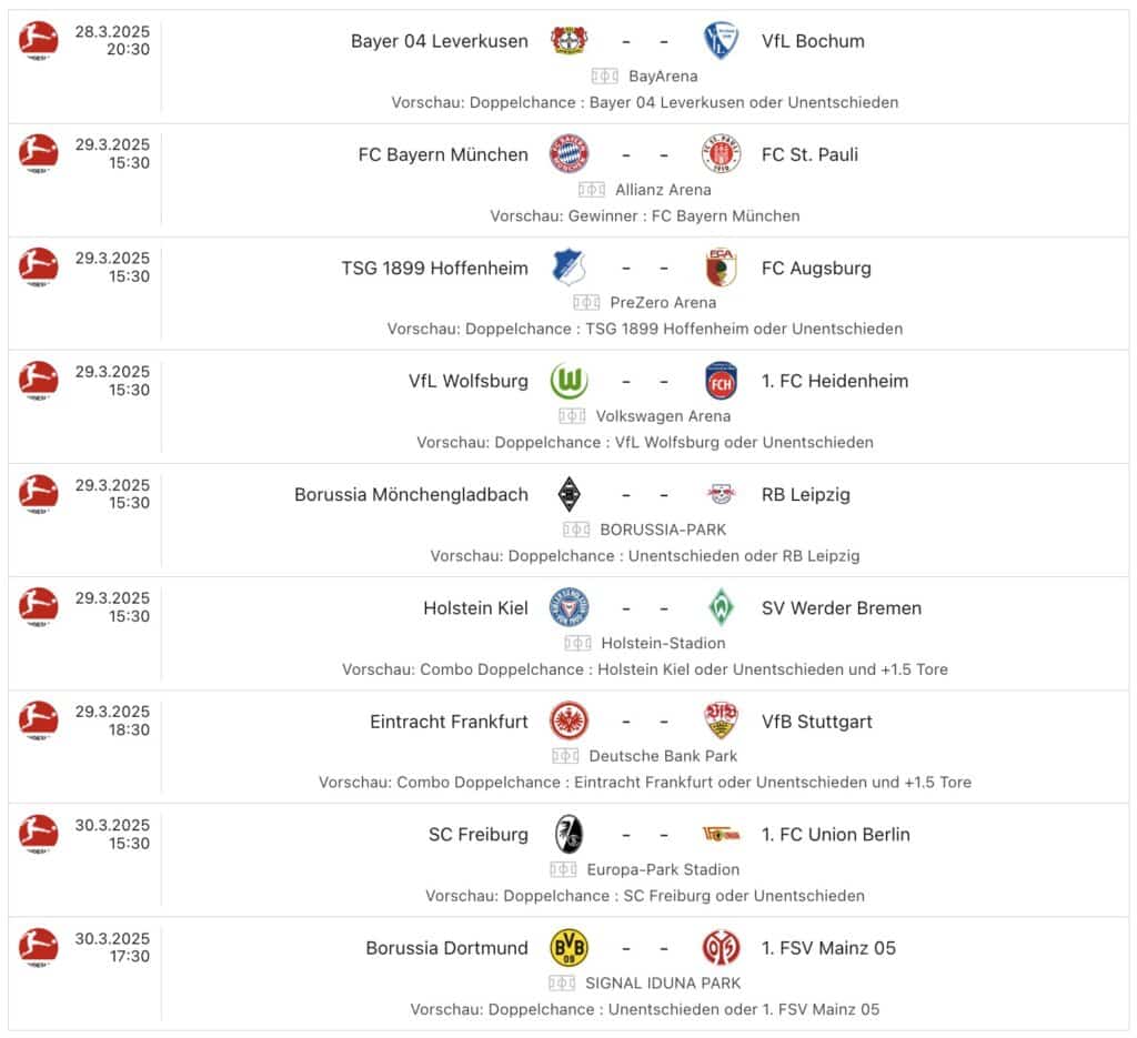Bundesliga Spielplan am 27.Spieltag