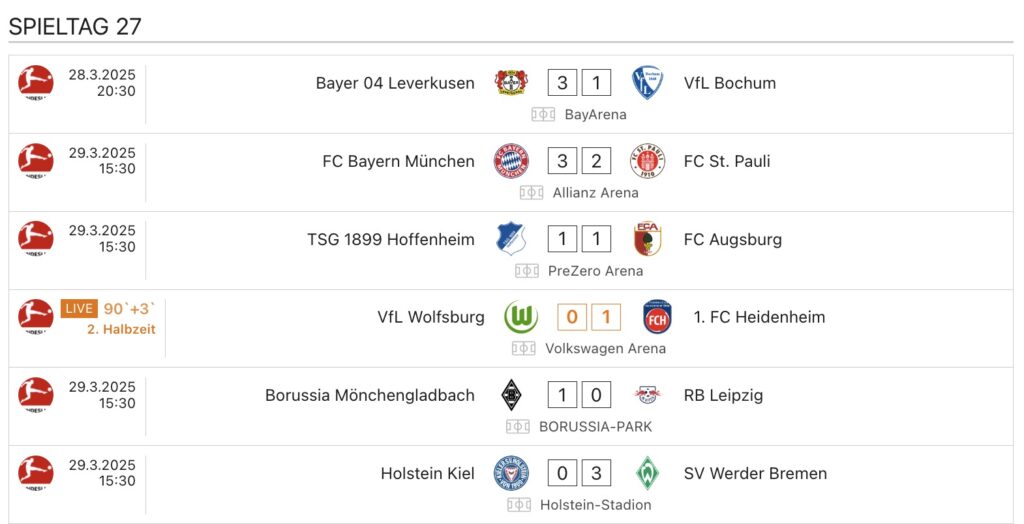 Fußball heute Bundesliga - Ergebnisse