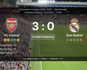 Champions League heute: Ergebnis 3:0 FC Arsenal vs Real Madrid