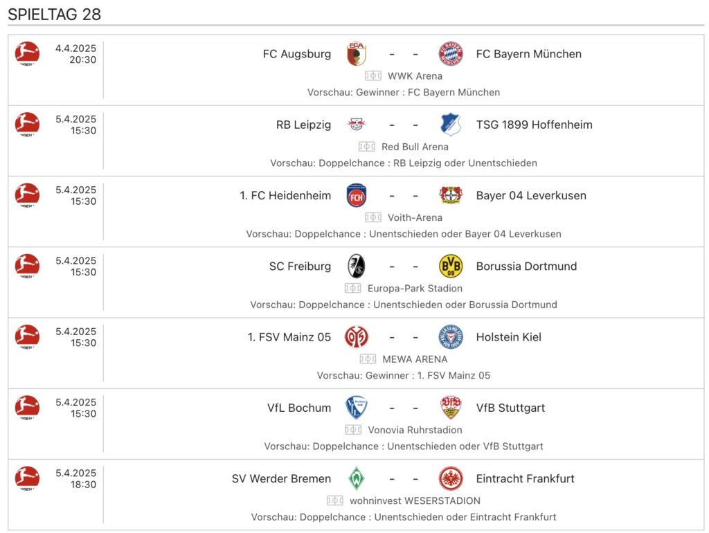 Bundesliga Vorschau am 28.Spieltag: Bayern gegen Augsburg, Bvb gegen Freiburg