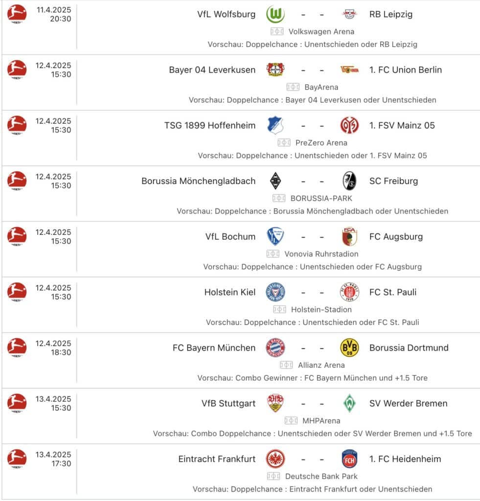Bundesliga-Spielplan am Wochenende: Bayern gegen BVB