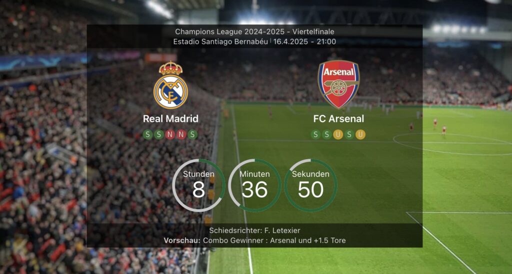 Champions League heute: Wer überträgt Real Madrid gegen FC Arsenal?
