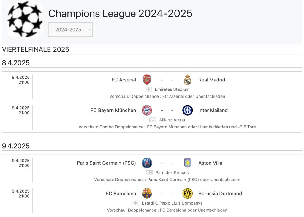 Fußball heute - Champions-League-Viertelfinale Spielplan: Bayern mit Favoritenrolle