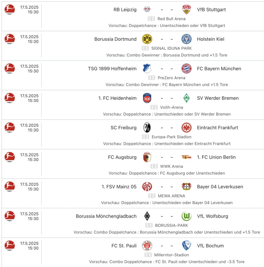 Der 34.Spieltag - Der Spielplan