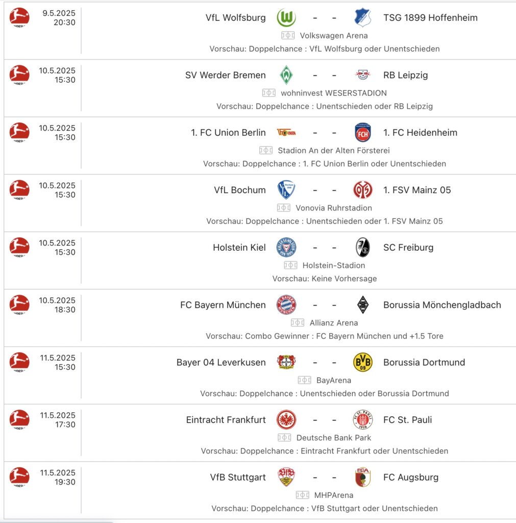 Bundesliga Spielplan am 33.Spieltag