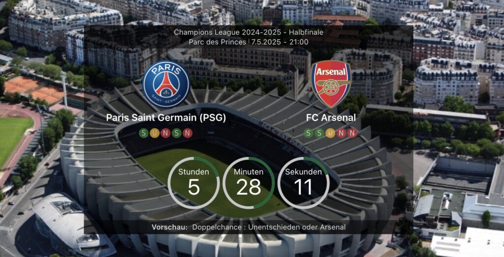 Fußball heute Aufstellungen: Paris Saint Germain gegen FC Arsenal